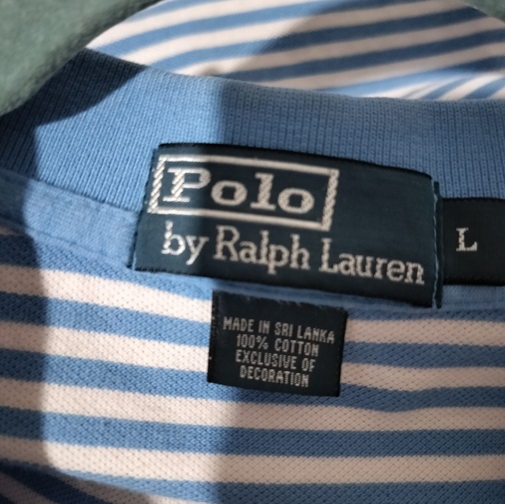M474) Polo Ralph Lauren Men's Classic Blue Striped Cotton Shirt Size Large - Picture 6 of 7